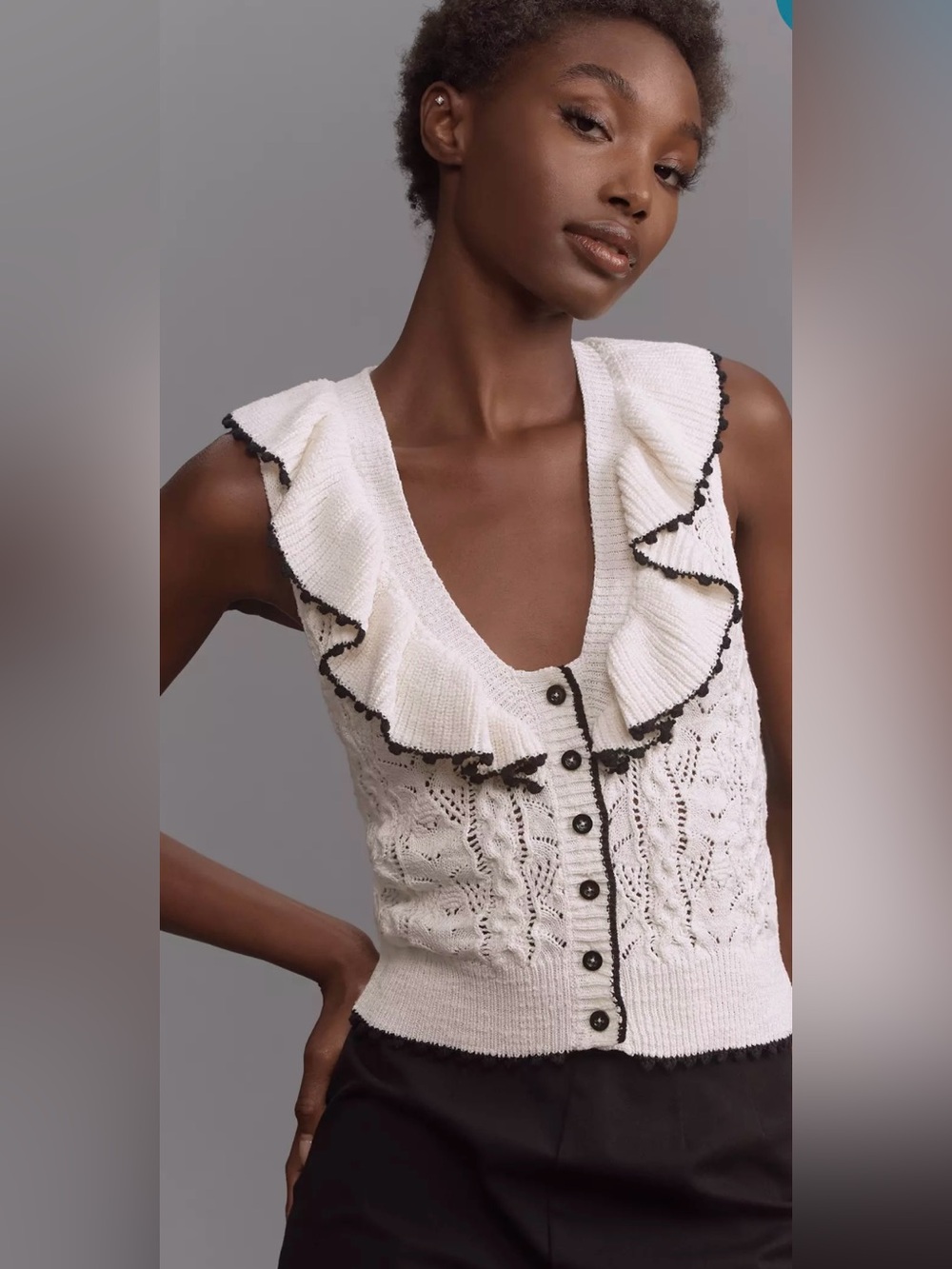 Anthropologie Maeve Ruffled Scoop Neck Sweater Tank Top XS Extra Small